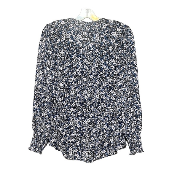 1. State Ditsy Floral Long Sleeve Blouse Blue V-Neck Smocked Ruffle Top Small - Picture 2 of 9